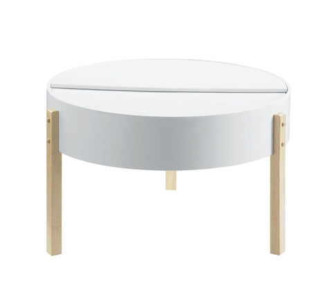 Round Wooden Coffee Table With Hidden Storage In White And Brown