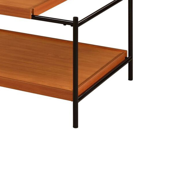 Rectangular Wooden Top Metal Frame Coffee Table In Oak Brown And Black