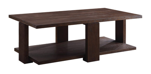 Contemporary Style Rectangular Coffee Table With Open Bottom Shelf, Brown - BM215038