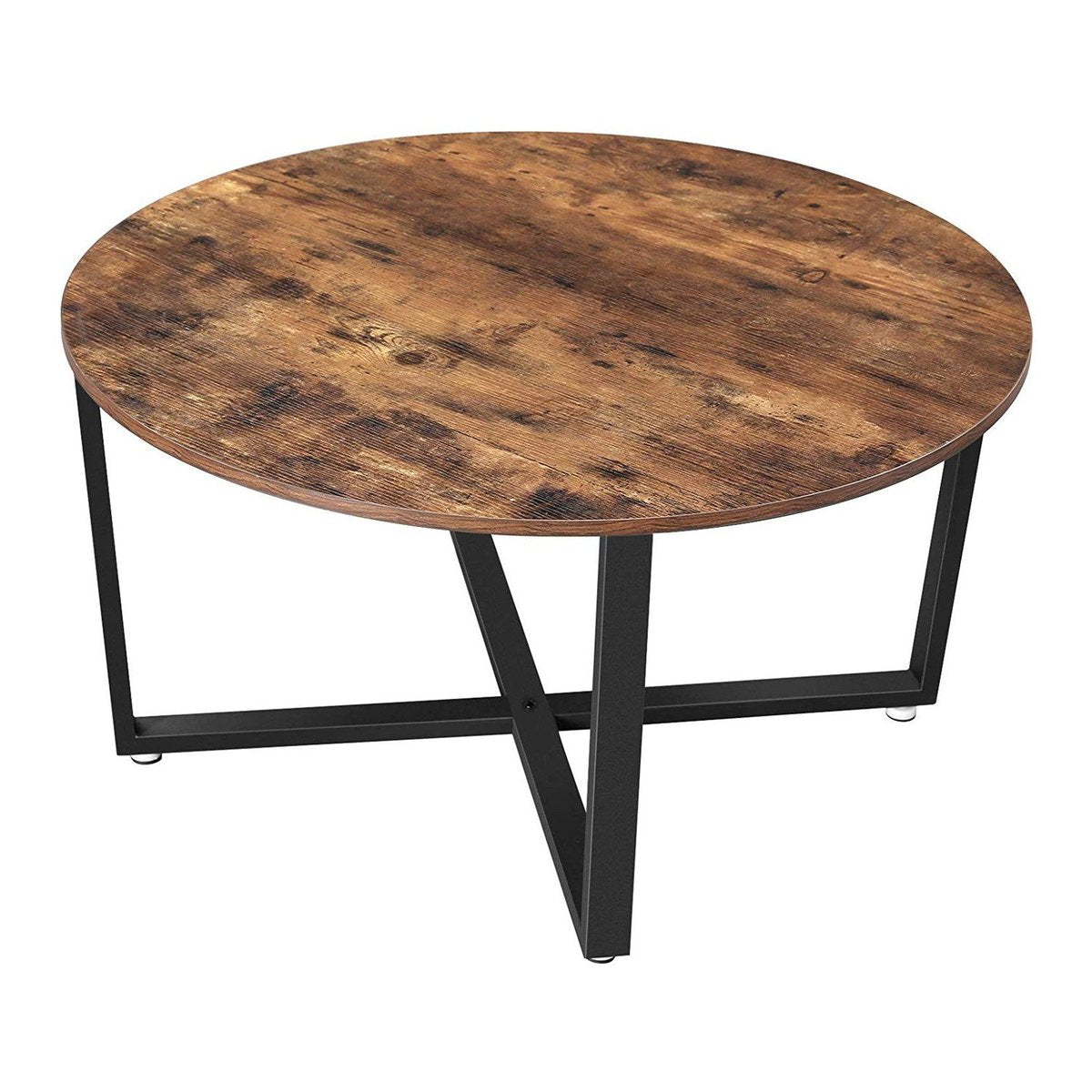 Round Wood Top Metal Frame Coffee Table With Tubular Legs, Brown And Black