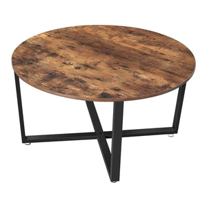 Round Wood Top Metal Frame Coffee Table With Tubular Legs, Brown And Black