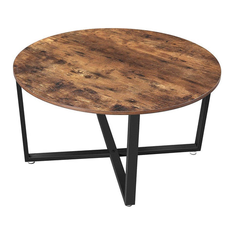 Round Wood Top Metal Frame Coffee Table With Tubular Legs, Brown And Black