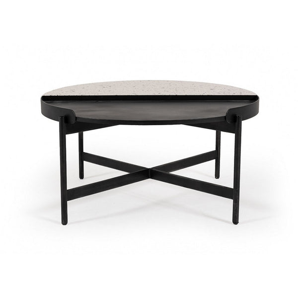 Round Coffee Table With Segregated Metal And Concrete Top, Black And White - BM223450