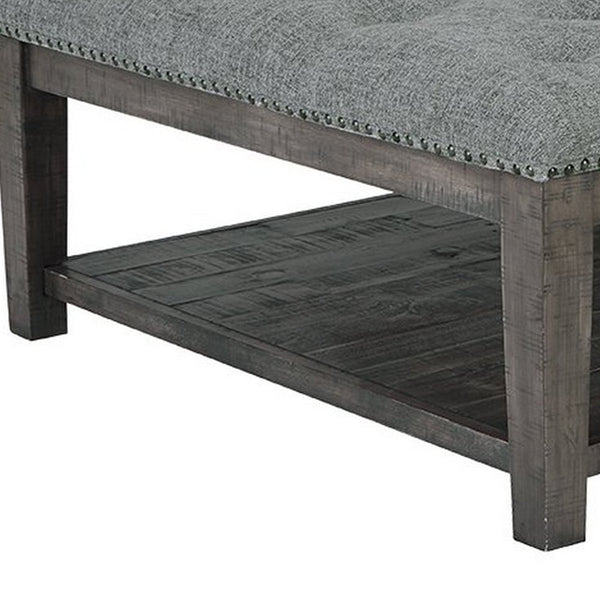 Fabric Upholstered Ottoman Cocktail Table With Open Bottom Shelf, Gray - BM227438