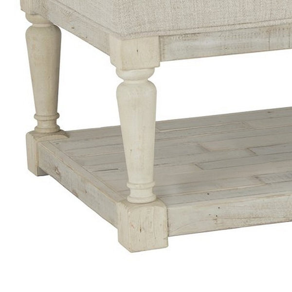 Plank Style Padded Top Rectangular Ottoman Cocktail Table, White - BM227597