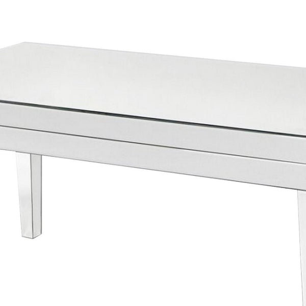 21 Inch Beveled Mirror Wood Coffee Table, Silver - BM229410