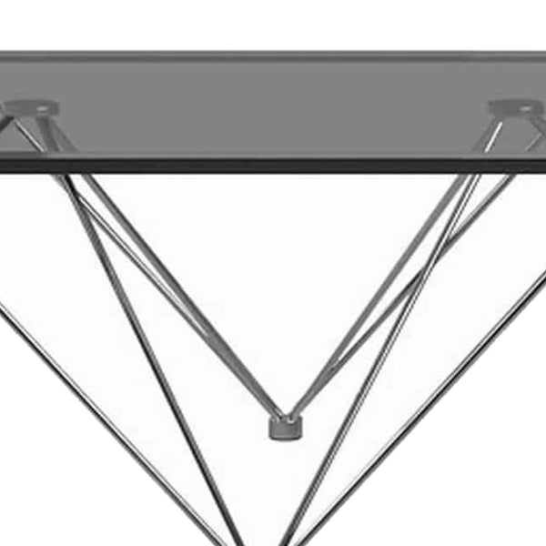 Rectangular Glass Top Coffee Table With V Metal Legs, Gray