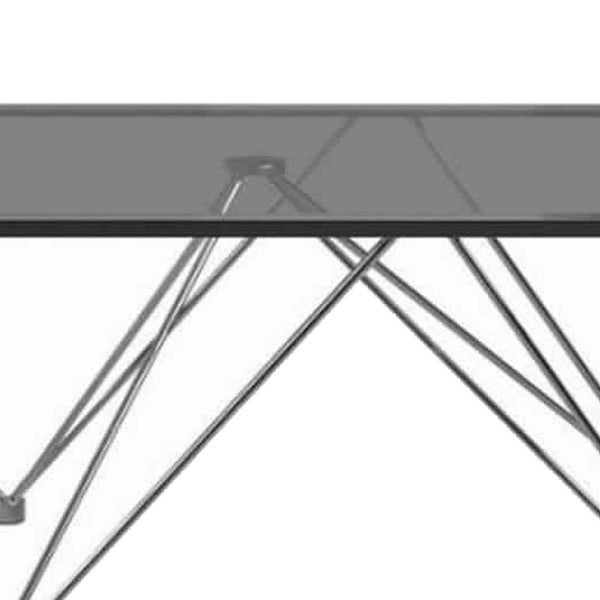 Glass Top Square Coffee Table With V Metal Legs, Gray - BM229631