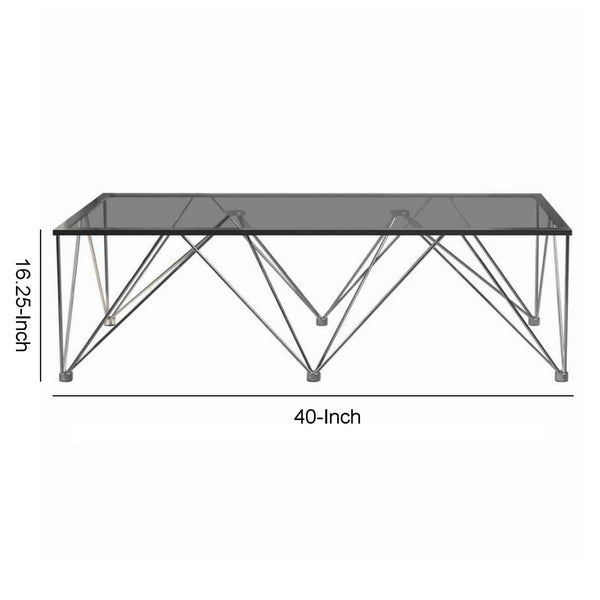 Glass Top Square Coffee Table With V Metal Legs, Gray - BM229631