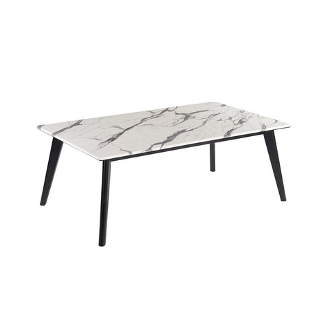 Rectangular Faux Marble Top Coffee Table With Angled Wooden Legs, White