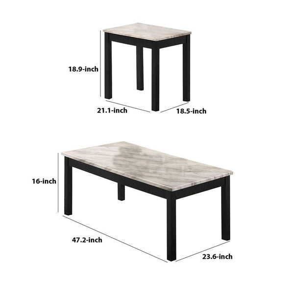 3 Piece Coffee Table And End Table With Faux Marble Top