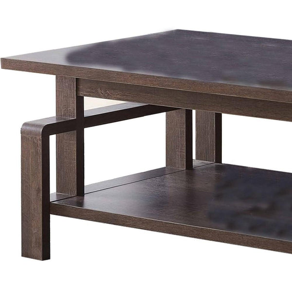 Wooden Coffee Table With 1 Open Shelf And Inverted U Shaped Accent, Brown