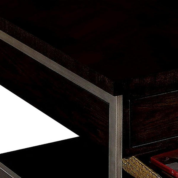 2 Drawer Wooden Coffee Table With Open Shelf, Dark Brown - BM233788