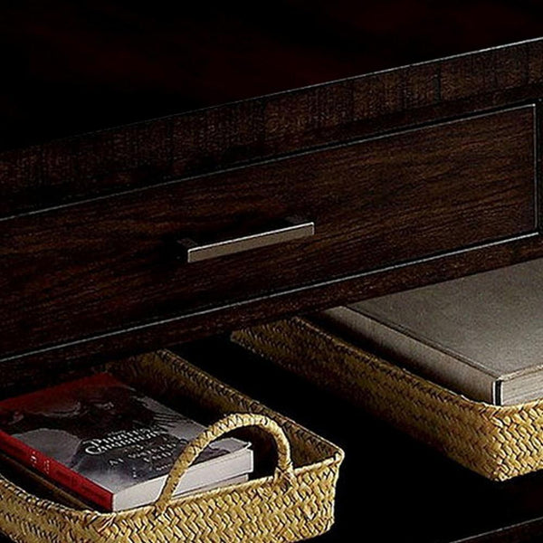 2 Drawer Wooden Coffee Table With Open Shelf, Dark Brown - BM233788