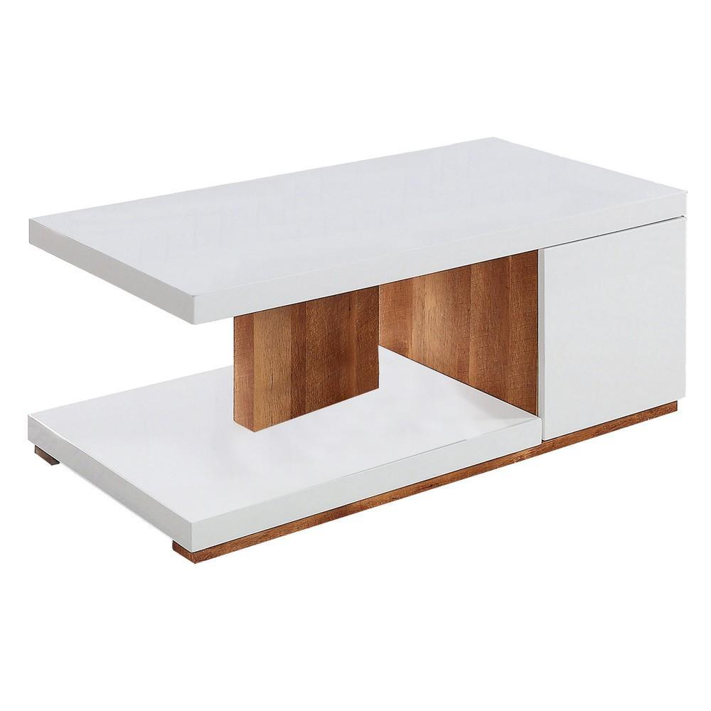 Replicated Wooden Base Coffee Table With 1 Open Shelf, White And Brown