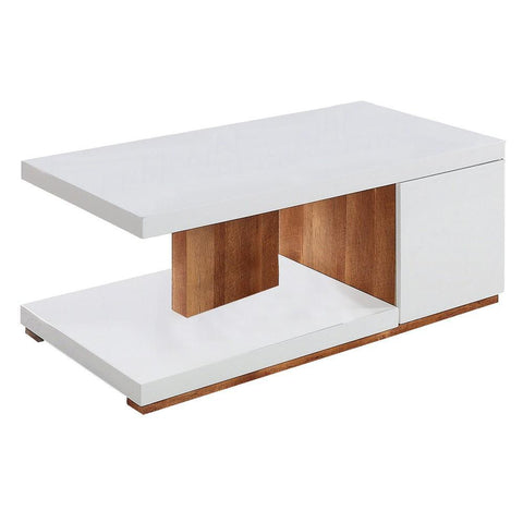 Replicated Wooden Base Coffee Table With 1 Open Shelf, White And Brown