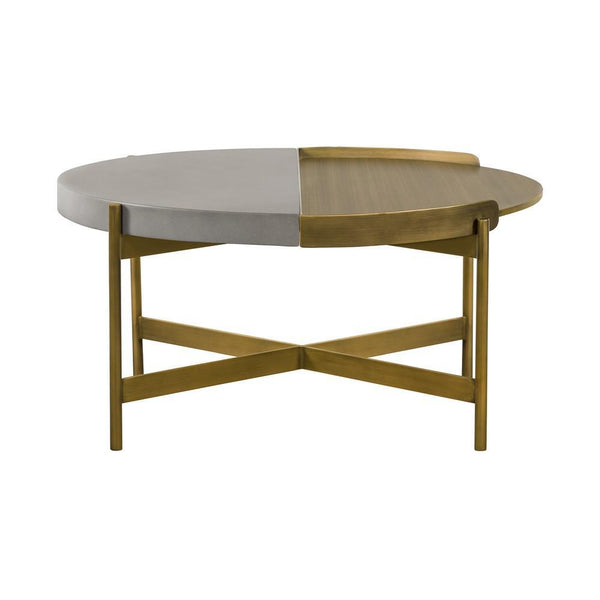 Concrete Coffee Table With X Shape Base, Gray And Gold - BM236337