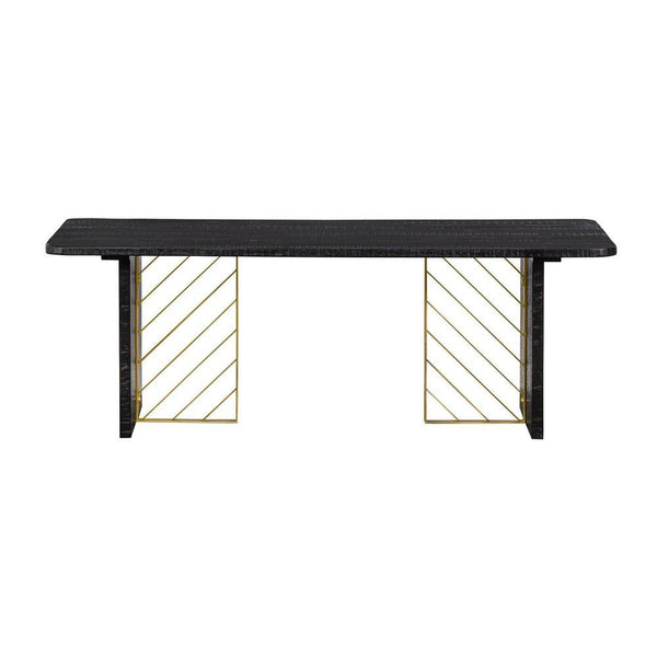Wooden Coffee Table With Metal Accents, Gold And Black
