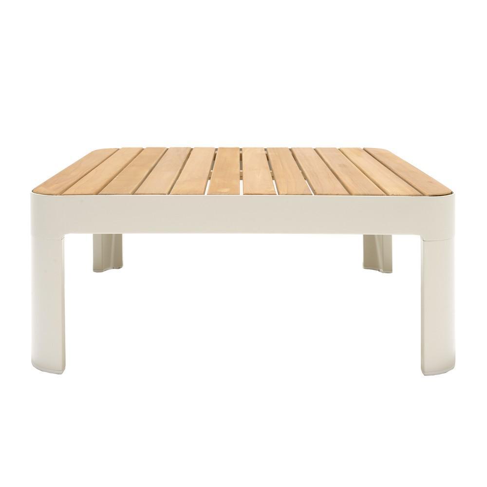 Square Outdoor Coffee Table With Slatted Table Top, Light Gray