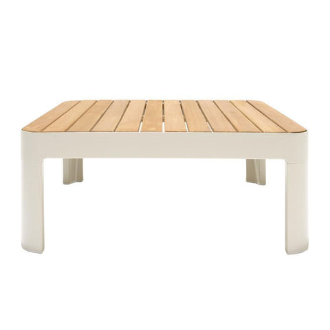 Square Outdoor Coffee Table With Slatted Table Top, Light Gray