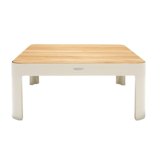 Square Outdoor Coffee Table With Slatted Table Top, Light Gray