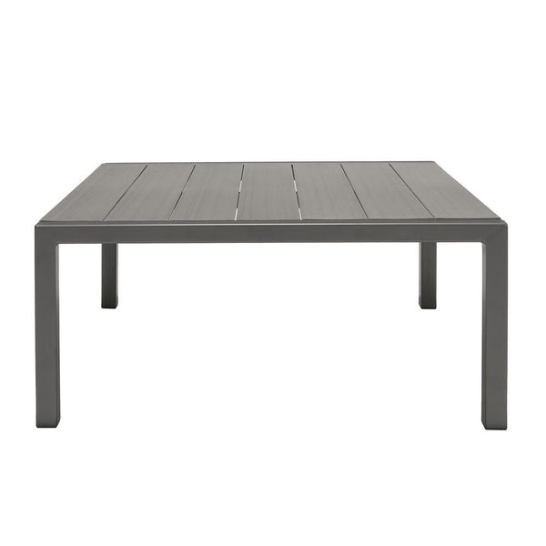 Aluminum Frame Outdoor Coffee Table With Square Wooden Top, Gray