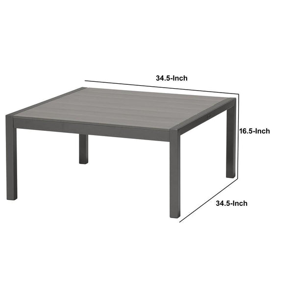 Aluminum Frame Outdoor Coffee Table With Square Wooden Top, Gray