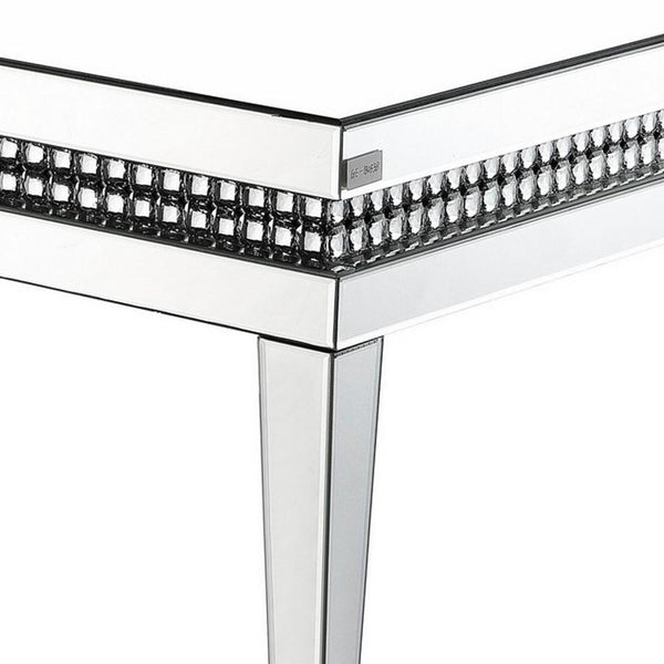 Mirror Inlay Coffee Table With Faux Crystal Accents, Silver