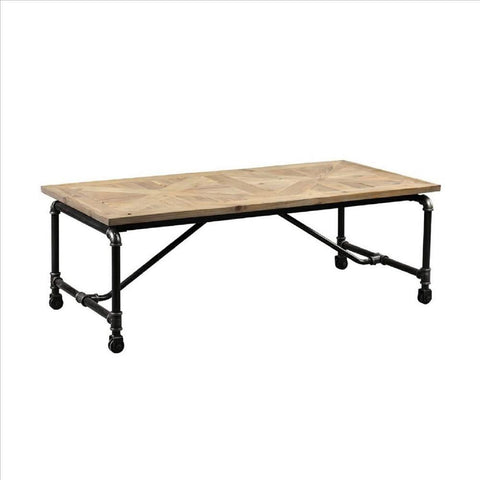 Wooden Top Coffee Table With Pipe Design Base, Brown