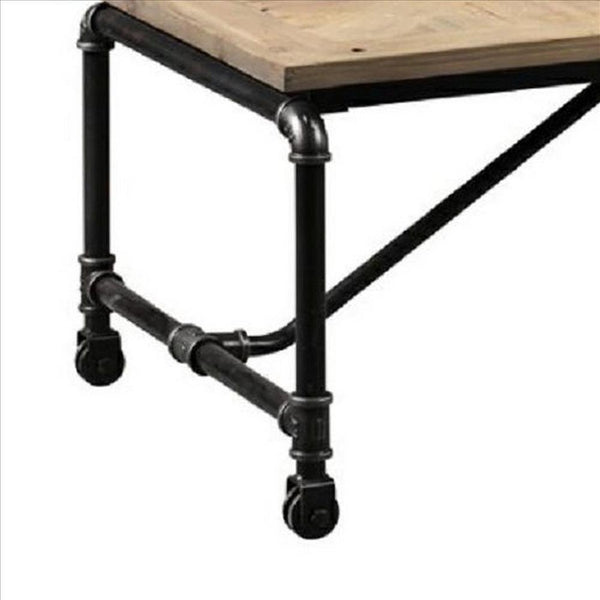 Wooden Top Coffee Table With Pipe Design Base, Brown