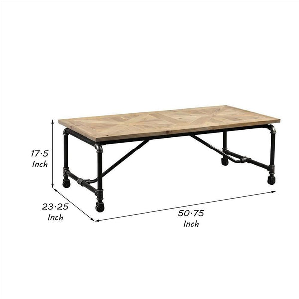 Wooden Top Coffee Table With Pipe Design Base, Brown