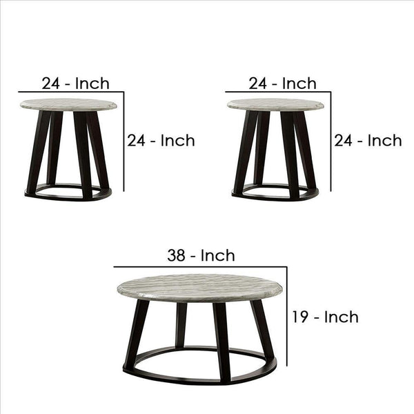 3 Piece Coffee Table Set With Faux Marble Top
