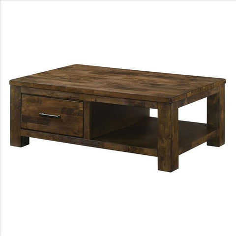 47 Inches Coffee Table With 1 Drawer And Open Shelf, Rustic Brown