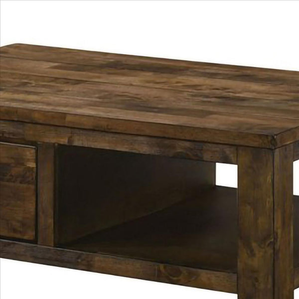 47 Inches Coffee Table With 1 Drawer And Open Shelf, Rustic Brown