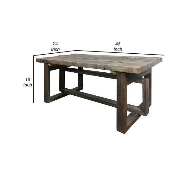 Rustic Style Wooden Coffee Table With Intersected Sled Base, Gray - BM240211
