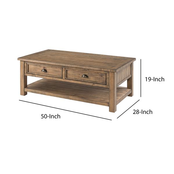 Coastal Style Rectangular Wooden Coffee Table With 2 Drawers, Brown - BM205976