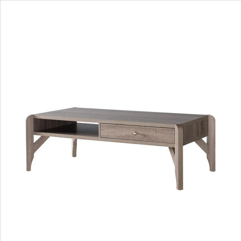 Coffee Table With 1 Wooden Drawer And 1 Open Shelf, Brown - BM240841
