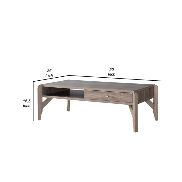 Coffee Table With 1 Wooden Drawer And 1 Open Shelf, Brown - BM240841