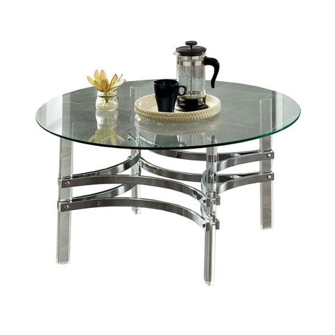 Coffee Table With Acrylic Legs And Metal Supports, Silver And Clear