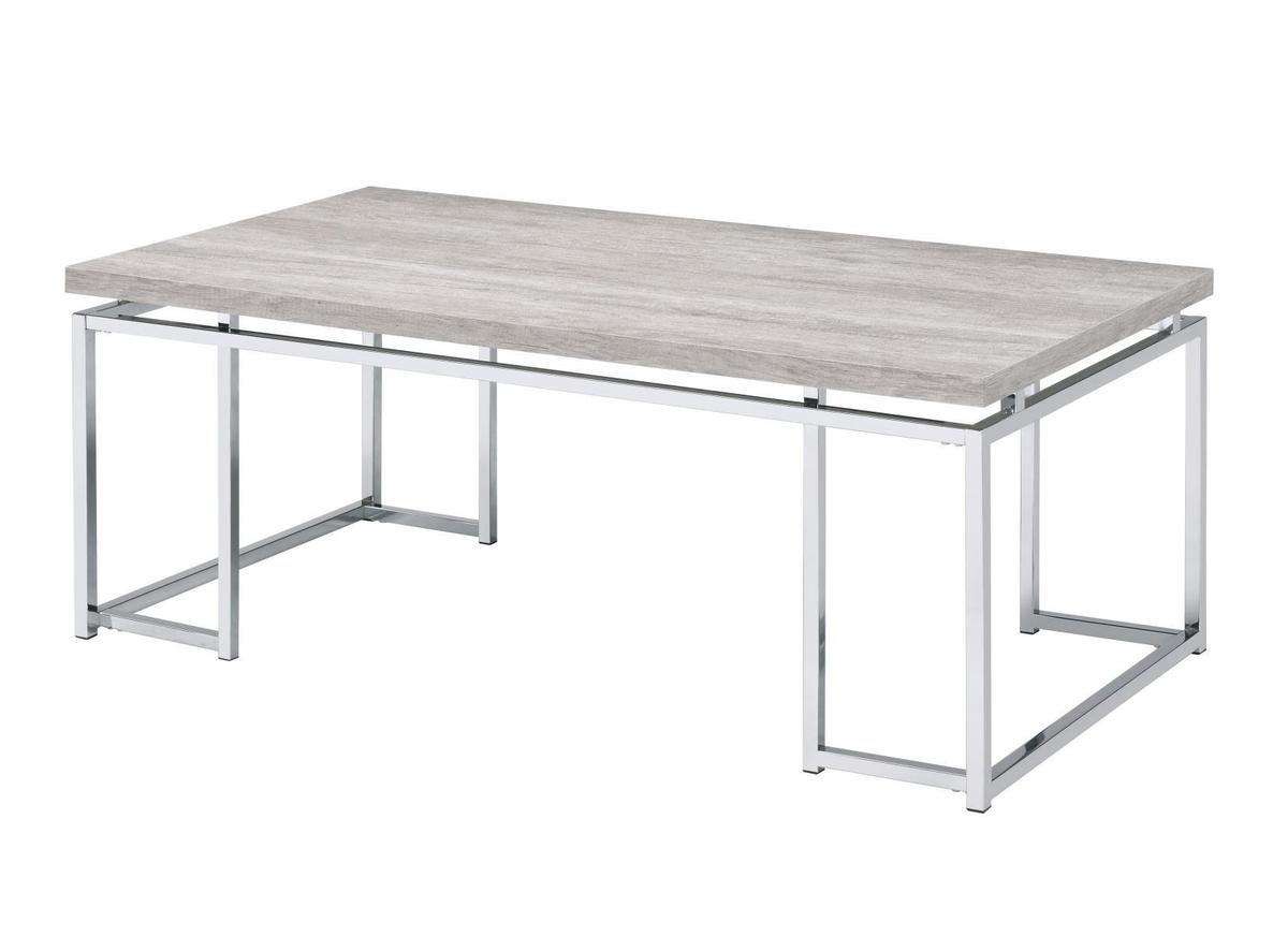 Coffee Table With Rectangular Tabletop And Metal Legs, Silver And Brown