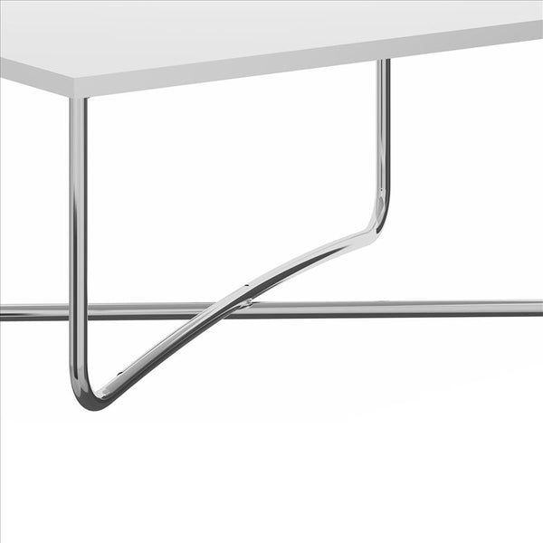 Coffee Table With Rectangular Top And X Base, White And Chrome