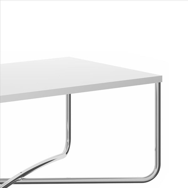 Coffee Table With Rectangular Top And X Base, White And Chrome