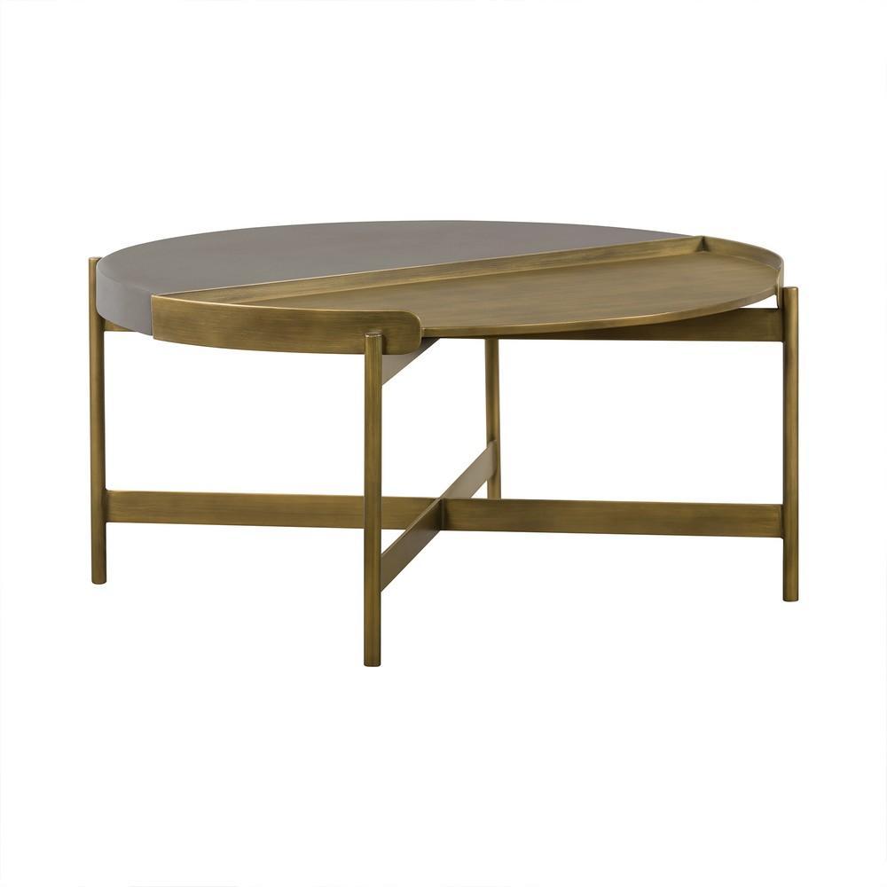 Concrete Coffee Table With X Shape Base, Gray And Gold - BM236337