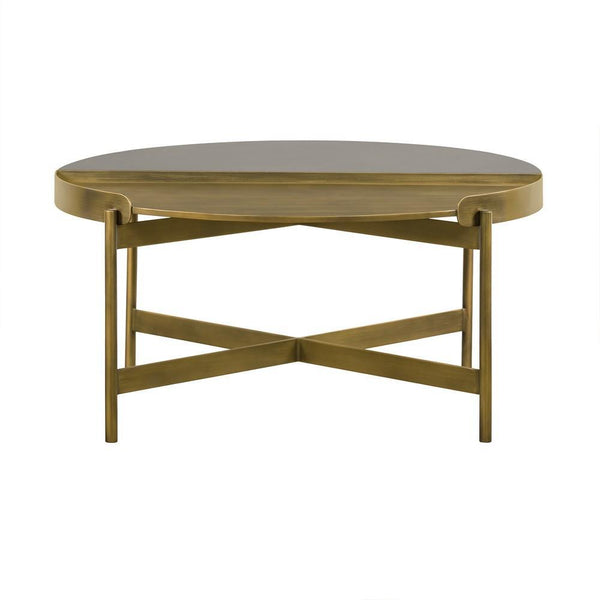 Concrete Coffee Table With X Shape Base, Gray And Gold - BM236337