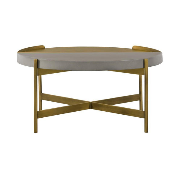 Concrete Coffee Table With X Shape Base, Gray And Gold - BM236337
