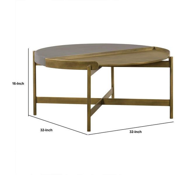 Concrete Coffee Table With X Shape Base, Gray And Gold - BM236337