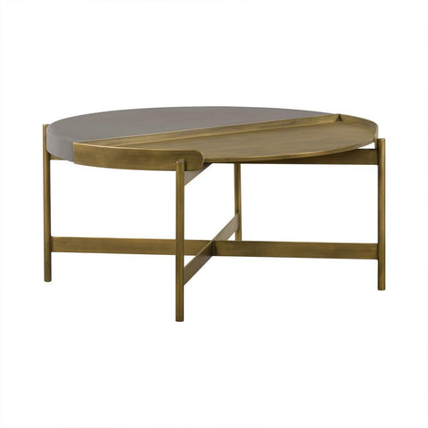 Concrete Coffee Table With X Shape Base, Gray And Gold - BM236337