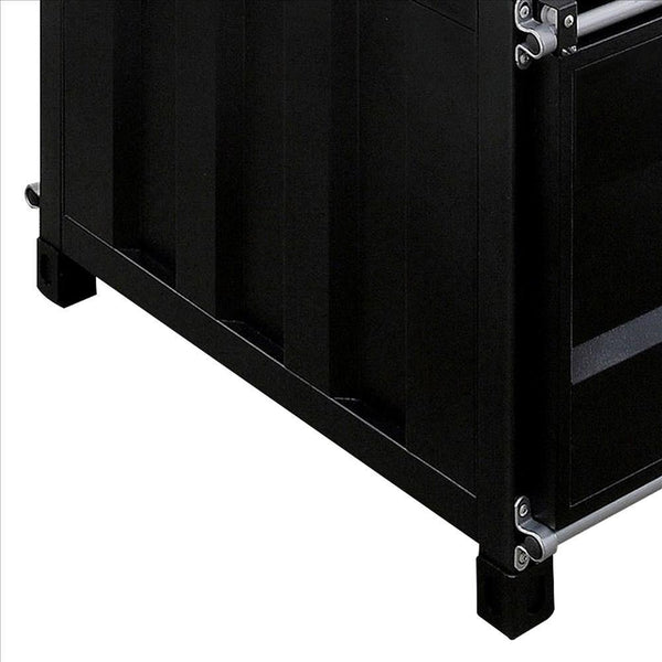 Container Style Coffee Table With Sliding Doors, Black