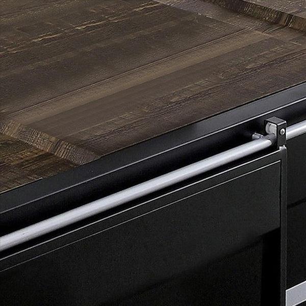 Container Style Coffee Table With Sliding Doors, Black