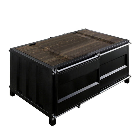 Container Style Coffee Table With Sliding Doors, Black